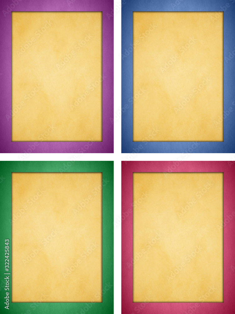 Canvas Prints set of gold parchment with light colored frames. portrait orientation.