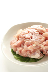 Chopped chicken on dish for prepared ingredient