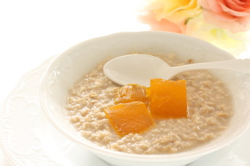 Healthy breakfast, dried mango and oat celery grain in bowl