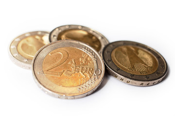 two euro coins stack isolated on white background