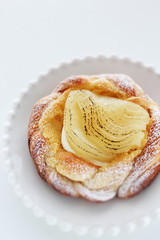 Marinated pear and custard pastry for gourmet dessert