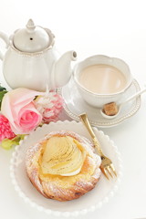 Marinated pear and custard pastry for gourmet dessert