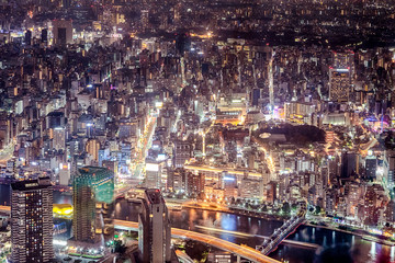 Asian Travel Destinations. Tokyo City Night View from Tokyo Sky Tree Tower.