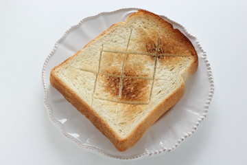 Breakfast, thick, food, toast, toasted, burned, dish,  Homemade, comfort food,  white background, copy space, indoor, nobody, 