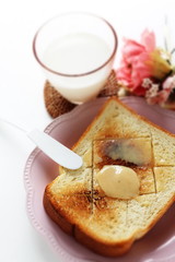 Vanilla condensed milk on toast for delicious breakfast