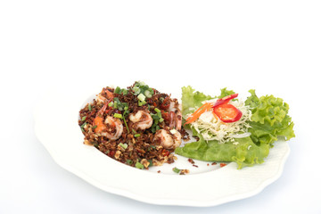 Food in a Thai restaurant Made from meat and vegetables on white background