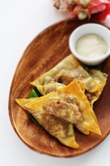 Chinese cuisine, deep fried wonton served with mayonnaise sauce
