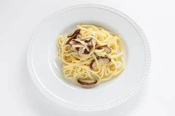 Homemade Italian food. shiitake mushroom and pasta