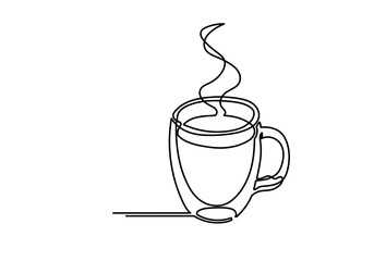 Continuous one line drawing of cup of coffee. Vector illustration.