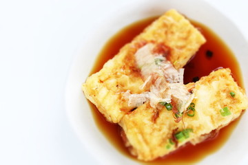 Japanese food, Dashi tofu Katsuobushi and tea