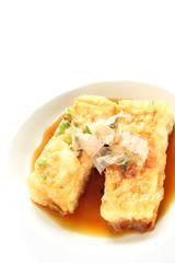 Japanese food, Dashi tofu Katsuobushi and tea