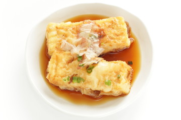 Japanese food, Dashi tofu Katsuobushi and tea