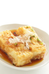 Japanese food, Dashi tofu Katsuobushi and tea