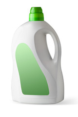A plastic bottle insulated on a white background, with an empty label for the text.