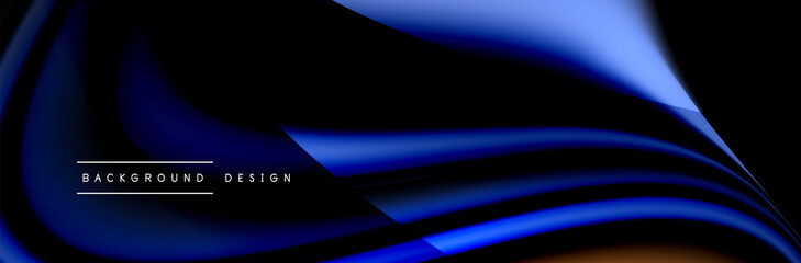 Сolorful flow poster. Wave liquid lines and shapes in black color background. Vector Illustration