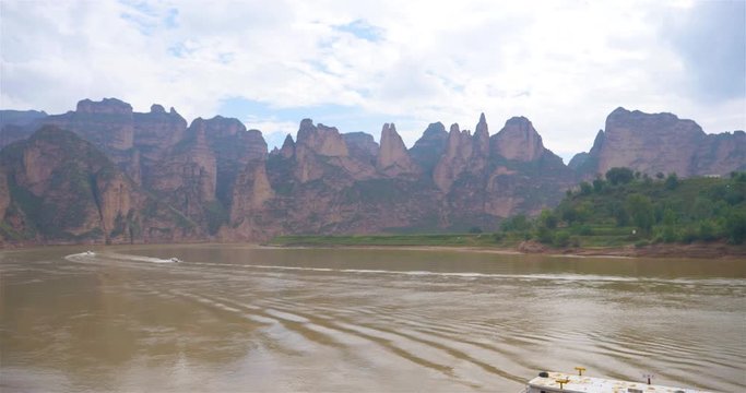 Landscape view of the yellow river in liujia xia Bingling Temple, Gansu China.