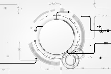 Vector circuit with gray circle and arrow for communication technology background concept 