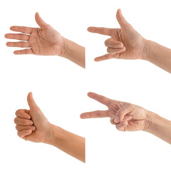 Woman's hand's gesture on white background.