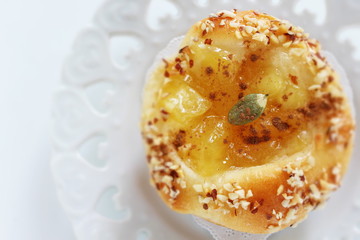 Homemade sweet apple Bun and tea