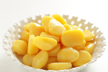 Prepared chestnut on white background with copy space