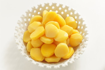 Prepared chestnut on white background with copy space