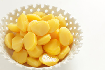 Prepared chestnut on white background with copy space