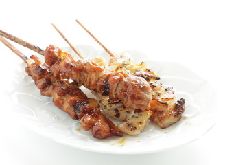  Japaneses food, assorted, grilled chicken Yakitori on dish