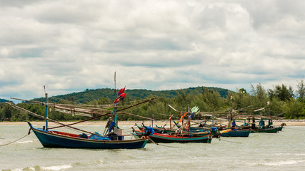Fototapeta na wymiar Fishing boats at Pak Nam Pram, Thailand