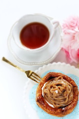 Homemade chestnut cream Bun and tea
