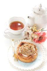 Homemade chestnut cream Bun and tea
