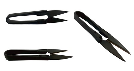 Isolated black thread snippers on white background. 3 different angle.
