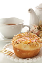 Homemade custard bun for sweet breakfast on white background