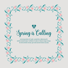 Simple pattern of leaf and floral frame, for seamless spring calling greeting card design. Vector