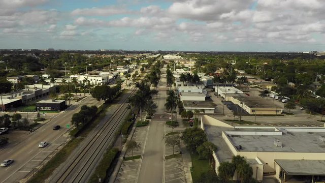 Aerial reveal Downtown Oakland Park FL USA