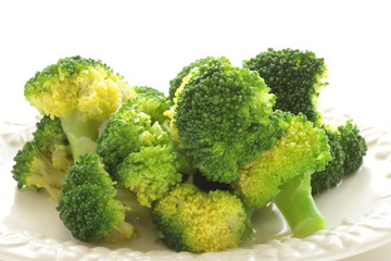 Boiled broccoli on dish vegetarian salad 