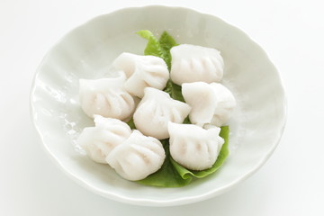 Frozen Chinese dumpling, Shrimp jiozi on dish