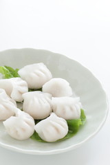 Frozen Chinese dumpling, Shrimp jiozi on dish