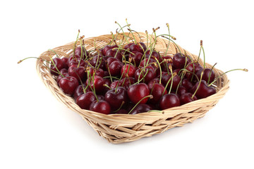 Cherries on wicker tray