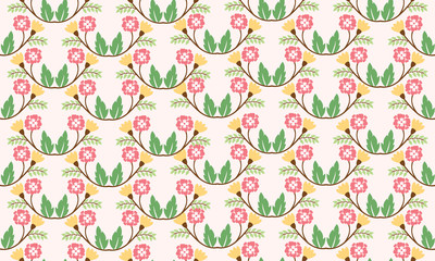 Modern Poster for spring, with leaf and flower pattern background design.