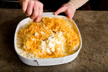 Potatoes being mixed