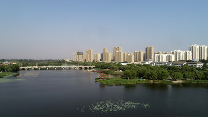 Fototapeta na wymiar Waterfront City Architectural Scenery, Hebei Province, China