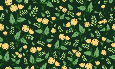 Cute of spring flower pattern background, with elegant leaf and flower decoration.