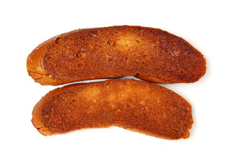 Slices toast bread on white background