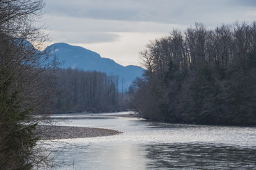 A picture of the river along the Squamish valley.   BC Canada