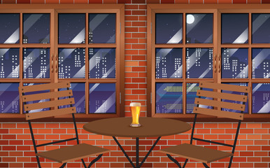 table and chairs in the cafe at the riverside in the night	