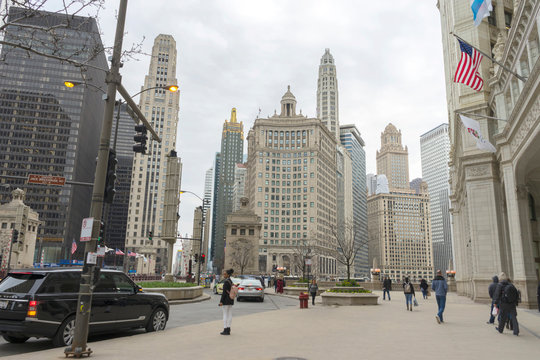 The view of Chicago's famous Tribune Tower on Michigan Ave in Chicago,USA 