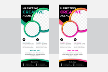 Abstract business vector set of modern roll Up Banner stand design template with circles, rounds for exhibition, fair, show, exposition, expo, presentation, festival, parade, events. space for photo