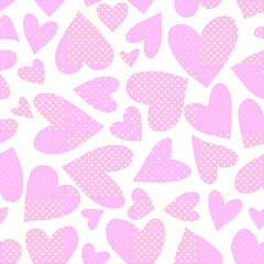 Seamless pattern with pink hearts. Romantic love hand drawn backgrounds texture. For greeting cards, wrapping paper, wedding, birthday, fabric, textile, Valentines Day, mothers Day, easter