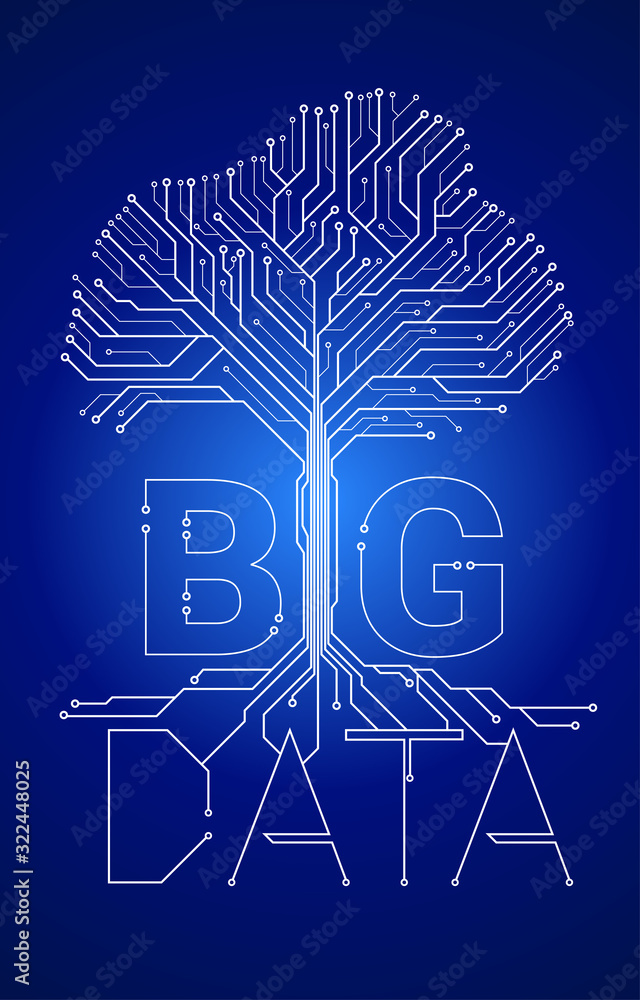 Aufkleber Big Data Tree from digital line connect dot circuit board style. Background concept for digital data transformation.