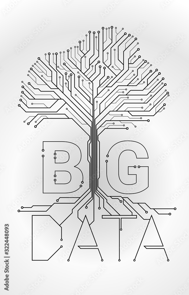 Aufkleber Big Data Tree from digital line connect dot circuit board style. Background concept for digital data transformation.
